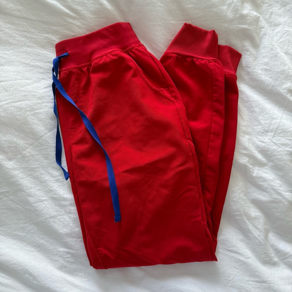 Figs Winning Red Joggers with Blue Drawstring